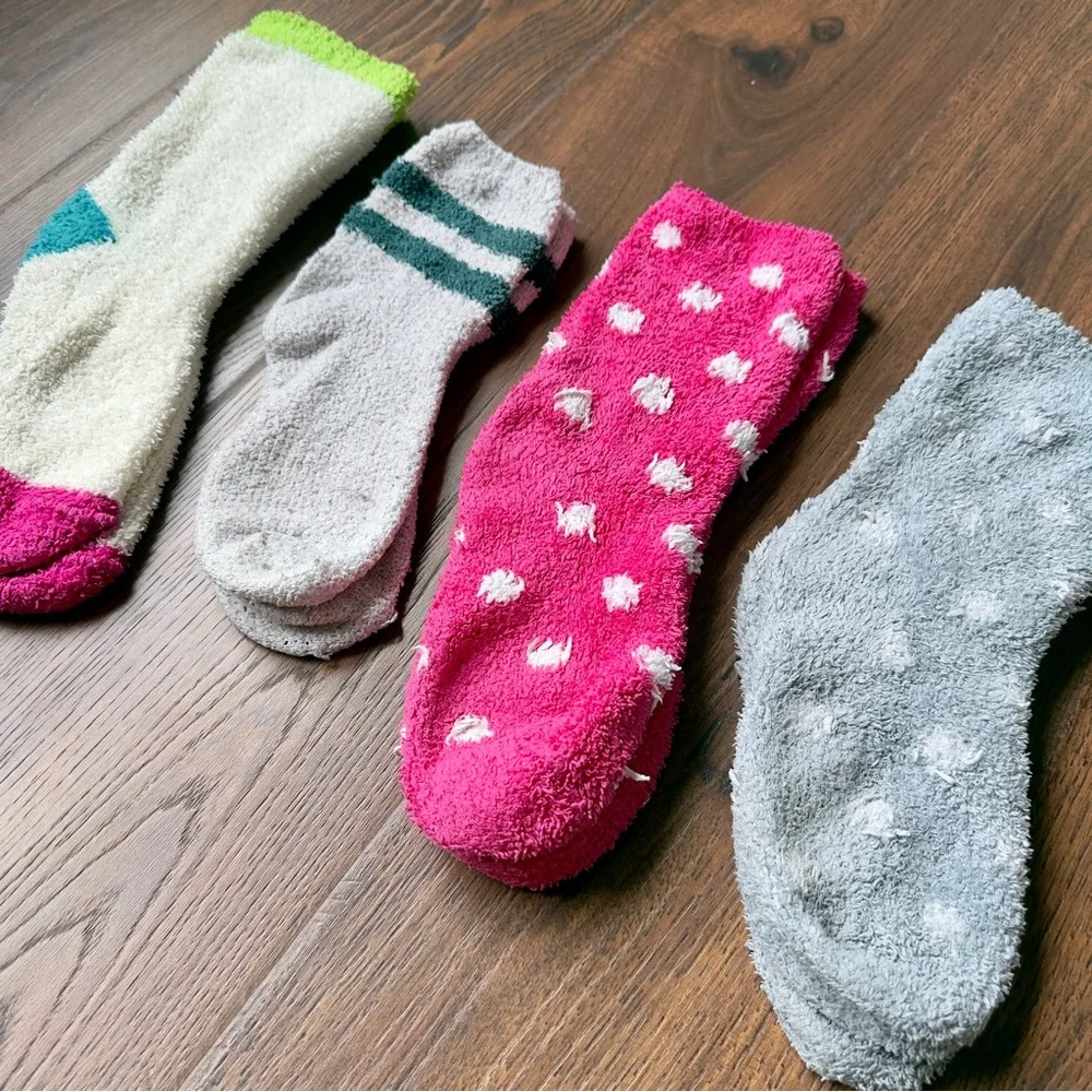 4 Pairs of Cozy Plush Fuzzy Microfiber Women's Sock Set in Pink, Gray, White